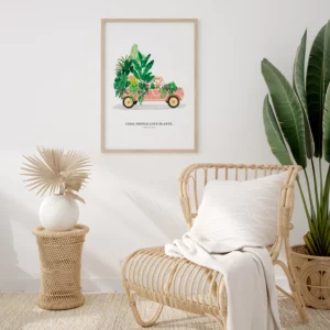 affiche illustration mehari plantes tropical