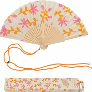 Éventail Motif Fleurs Orange et Rose
